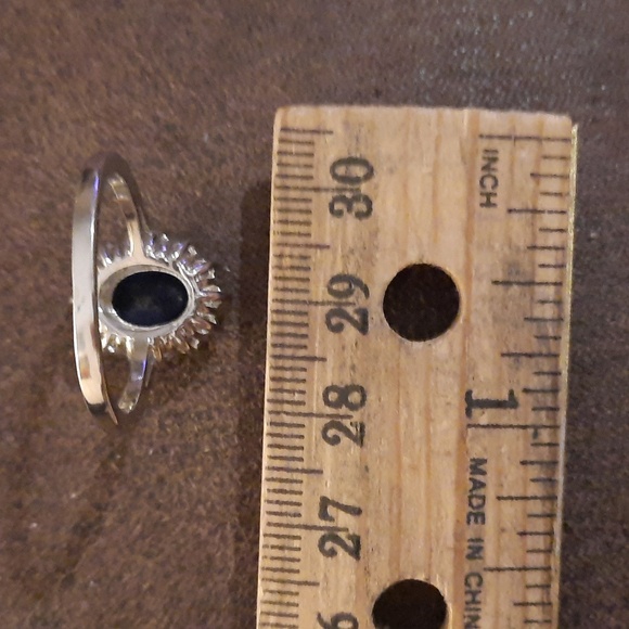 Silver Large Blue Oval Clear Stone Cocktail Ring - Picture 12 of 14